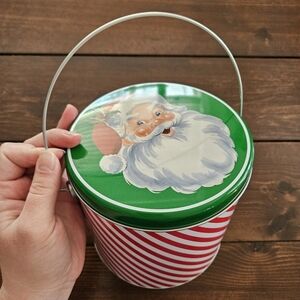 Ashland Christmas Makery 6" Candy Cane Stripes & Santa Tin Basket NEW